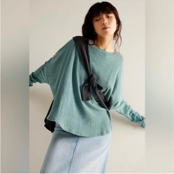 Free People Tops - Free People Microphone Drop Thermal Silver Pine Acid Wash Green size Small NWT